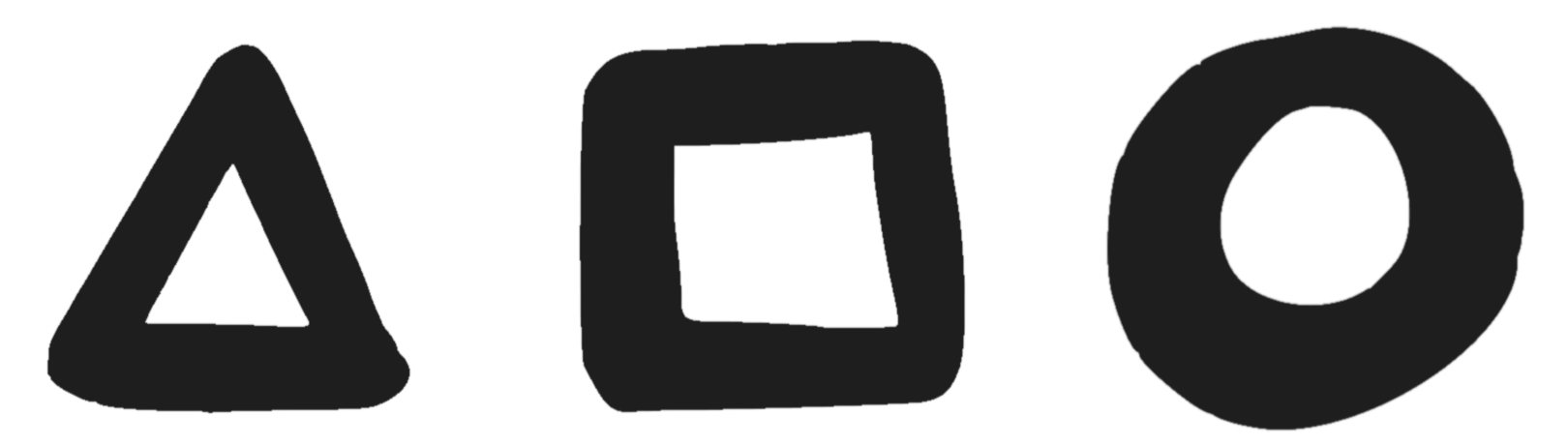 Black triangle, square, and ensō horizontal grouping