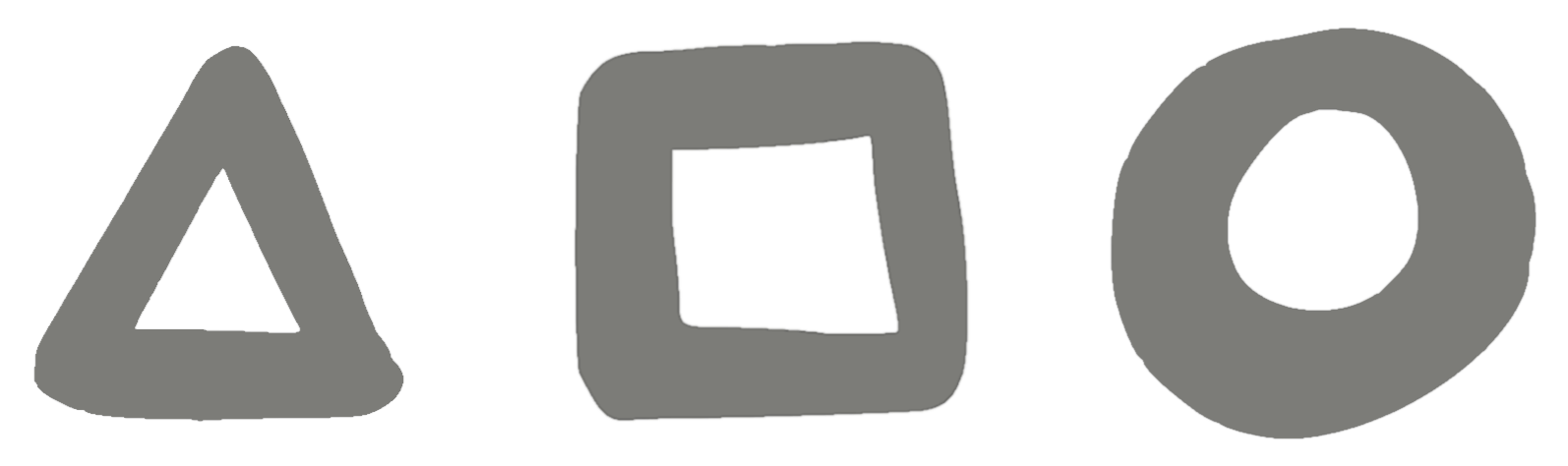 Black triangle, square, and ensō horizontal grouping